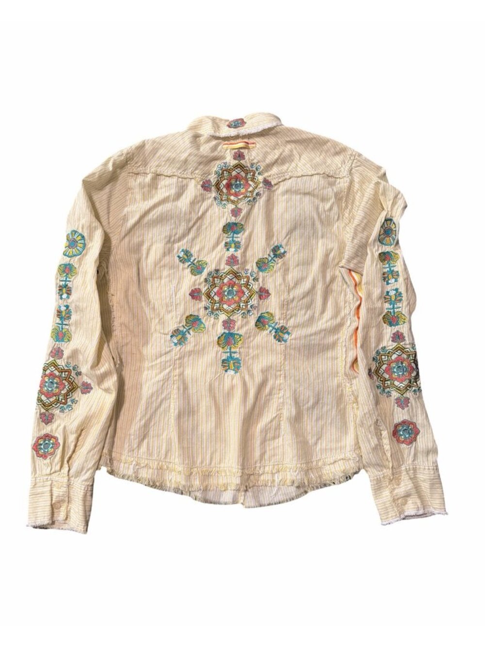 Johnny Was 3J Workshop Roxanna 5026 Striped Embroidered Floral Button Up Shirt M - Picture 2 of 13